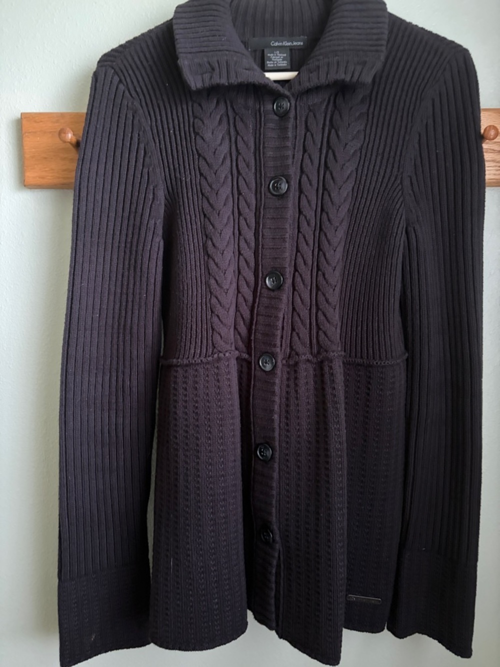 Calvin Klein Jeans Black Ribbed Cable-Knit Button Cardigan